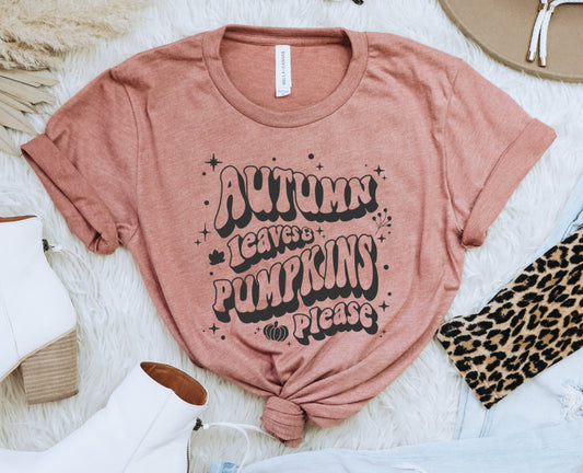 Autumn Leaves & Pumpkins Retro Tee