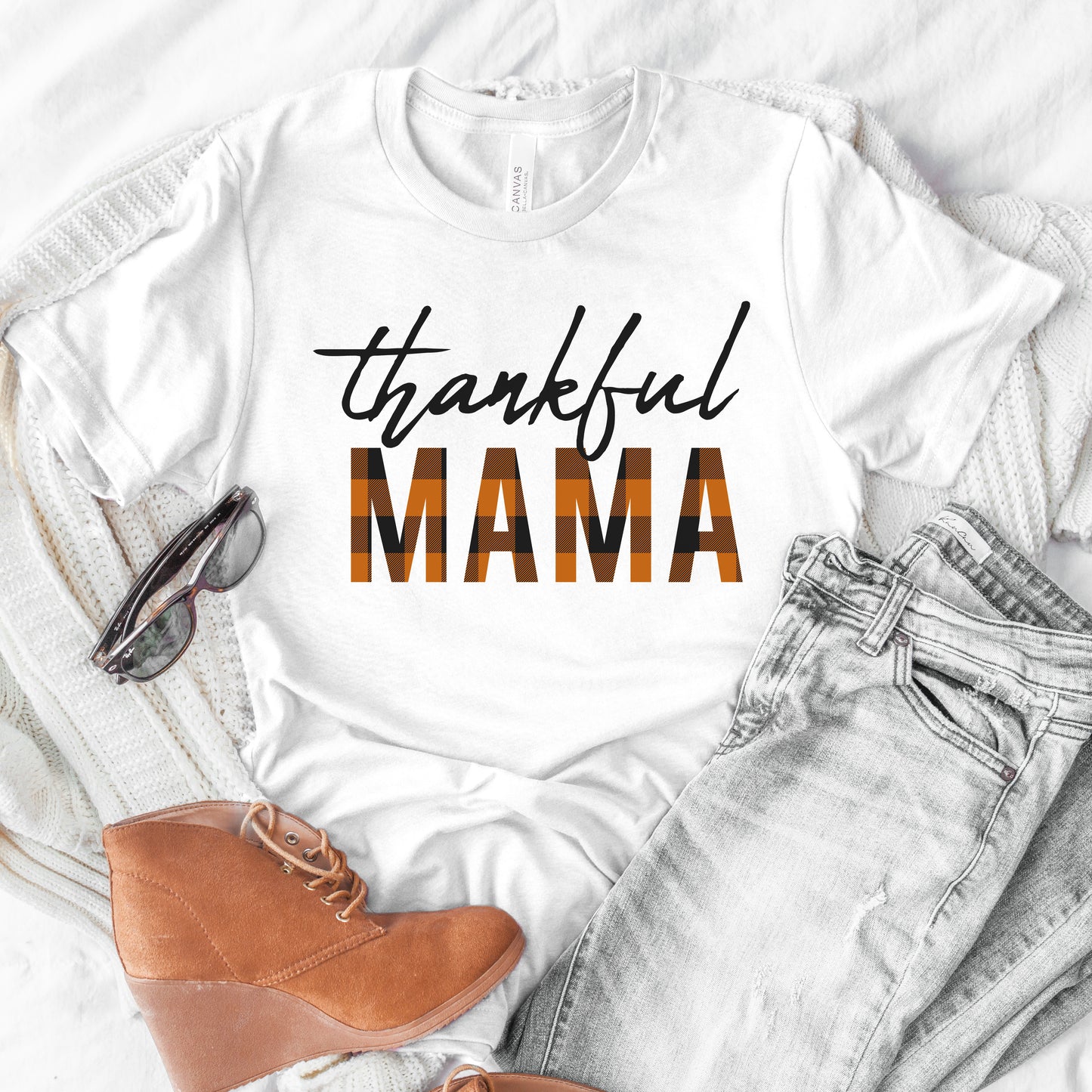 Thankful Mama Plaid Tee